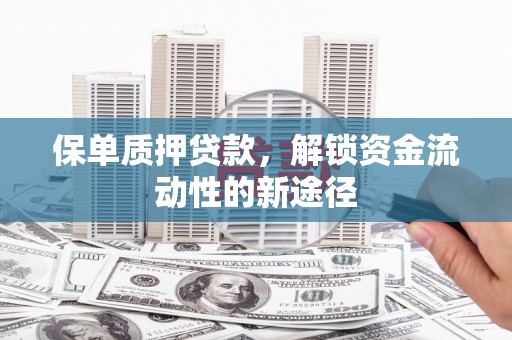 风顺堂区保单质押贷款，解锁资金流动性的新途径